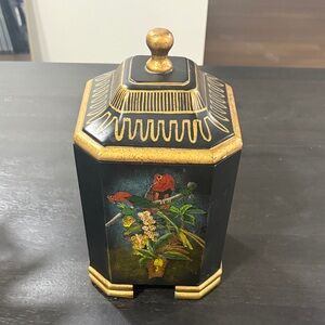 Artistic Black and Gold Decorative Box with Bird Motif